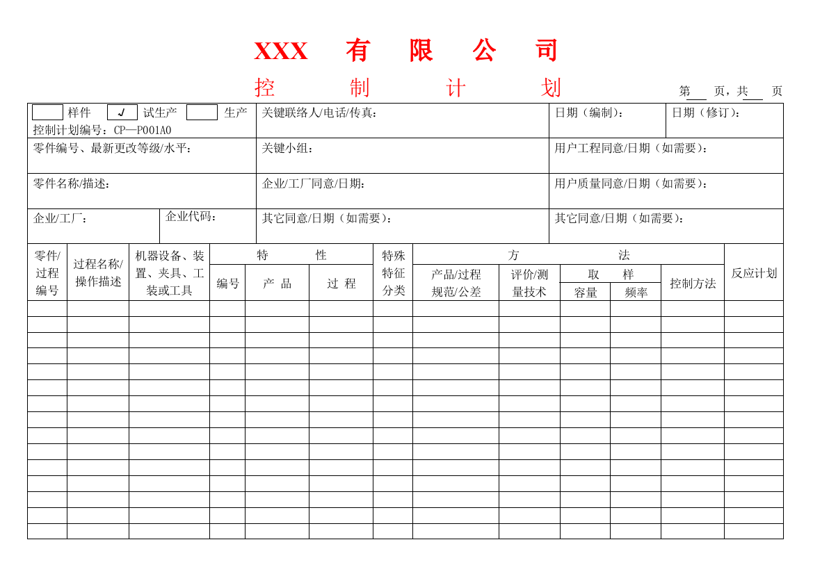 生产控制计划样本