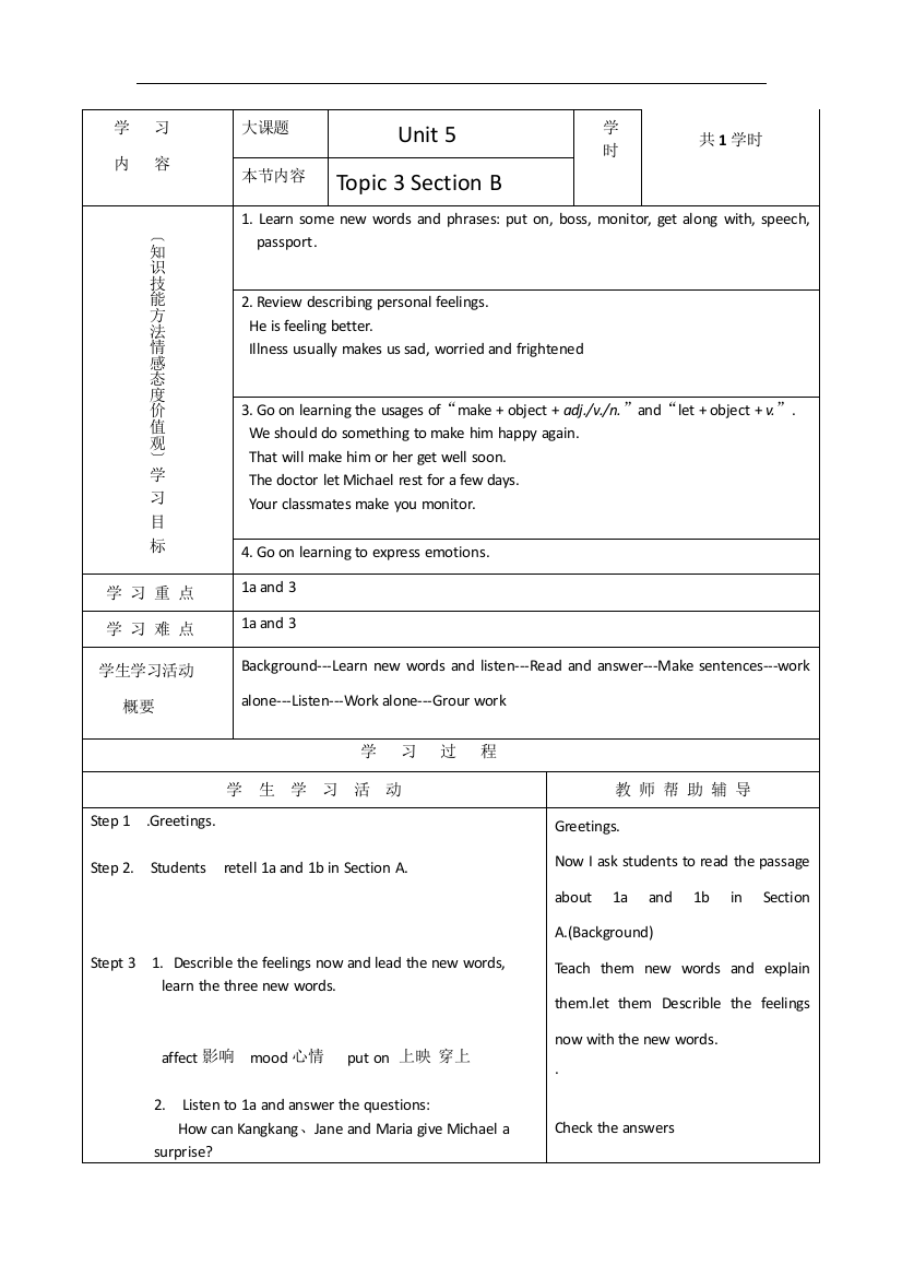 (完整word版)仁爱版英语八年级下册Unit5Topic3SectionB表格式教案