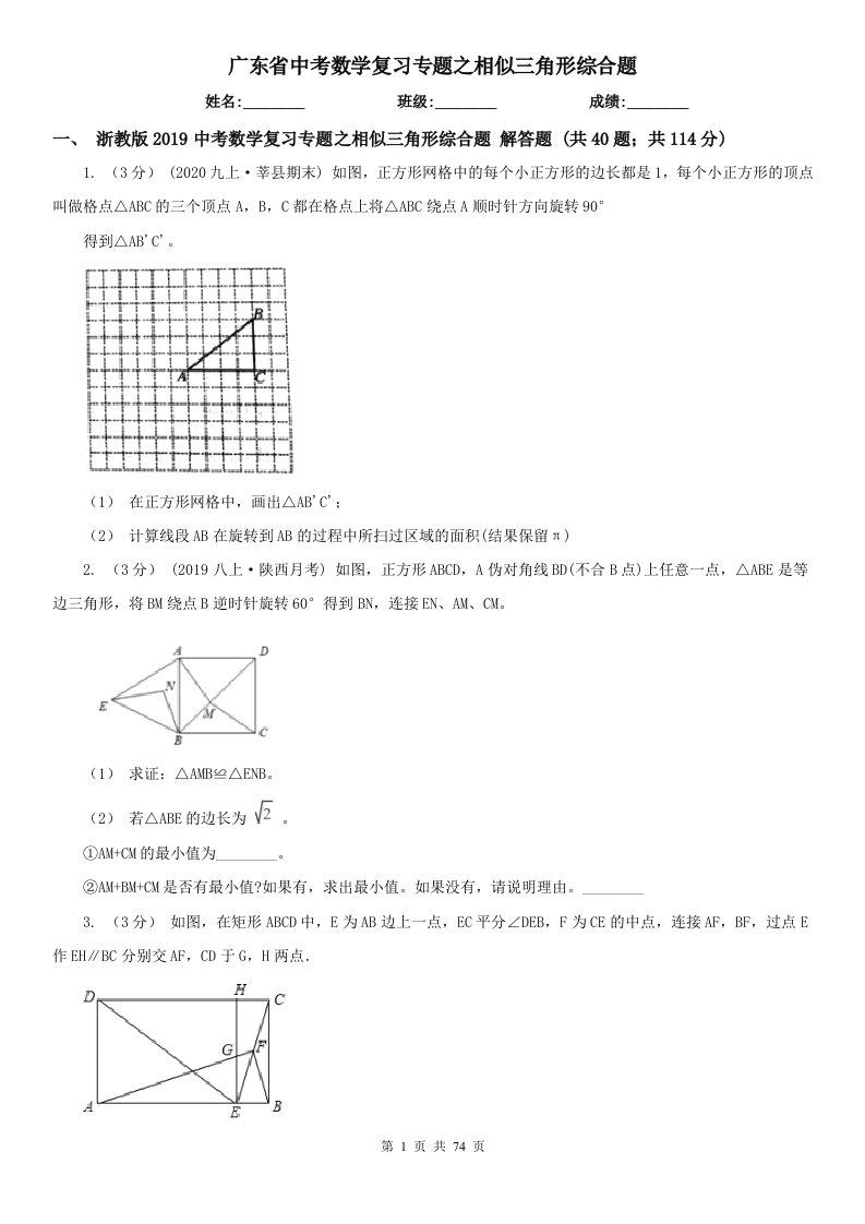 广东省中考数学复习专题之相似三角形综合题