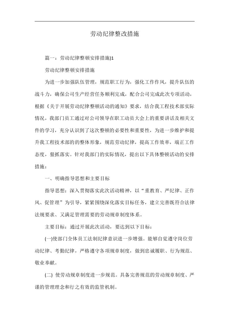 劳动纪律整改措施