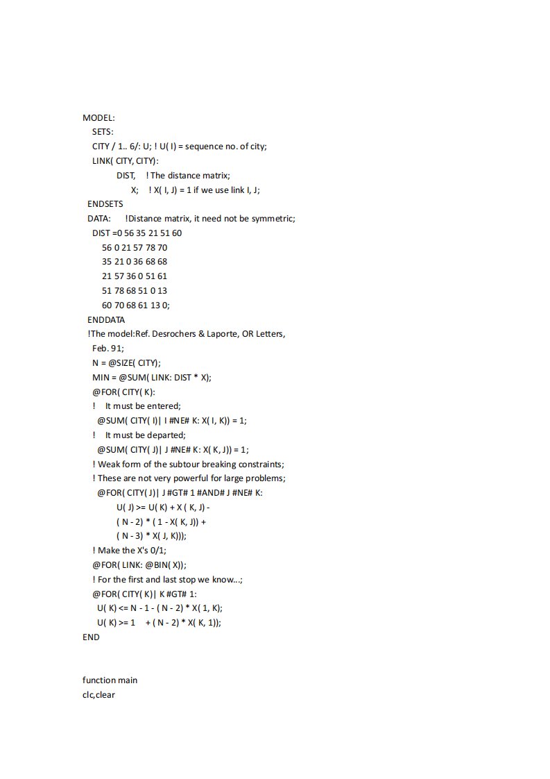 matlab、lingo程序代码15-旅行商tsp问题1