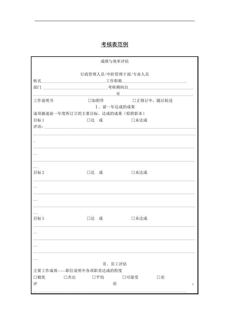 【管理精品】四十三、考核表范例