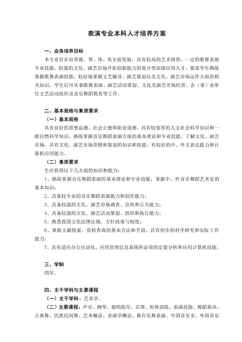 员工管理-表演专业本科人才培养方案