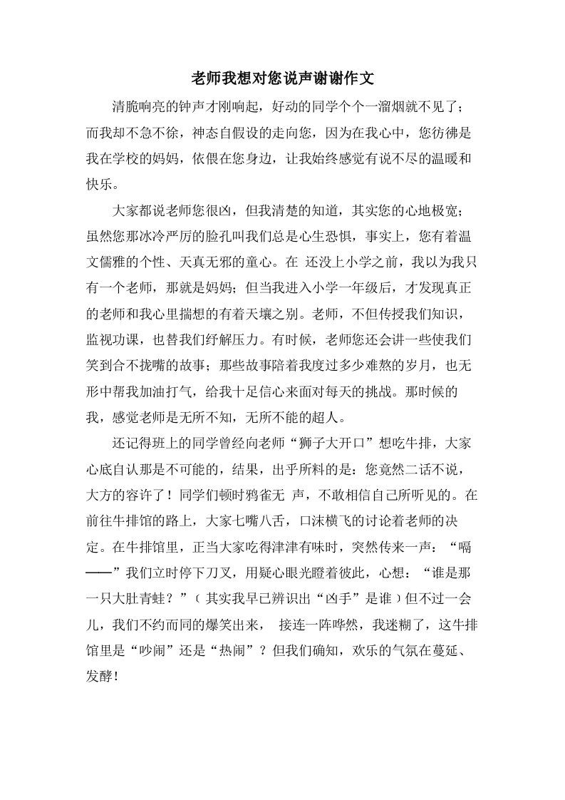 老师我想对您说声谢谢作文