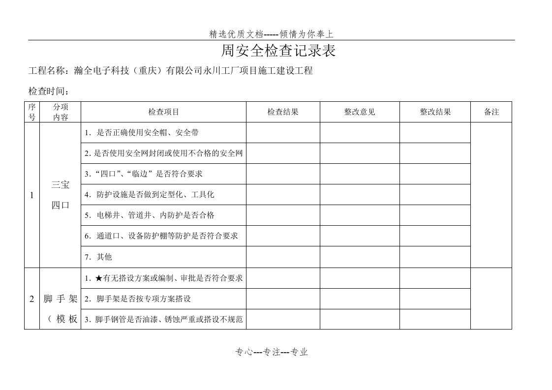 每周安全检查记录表(共6页)