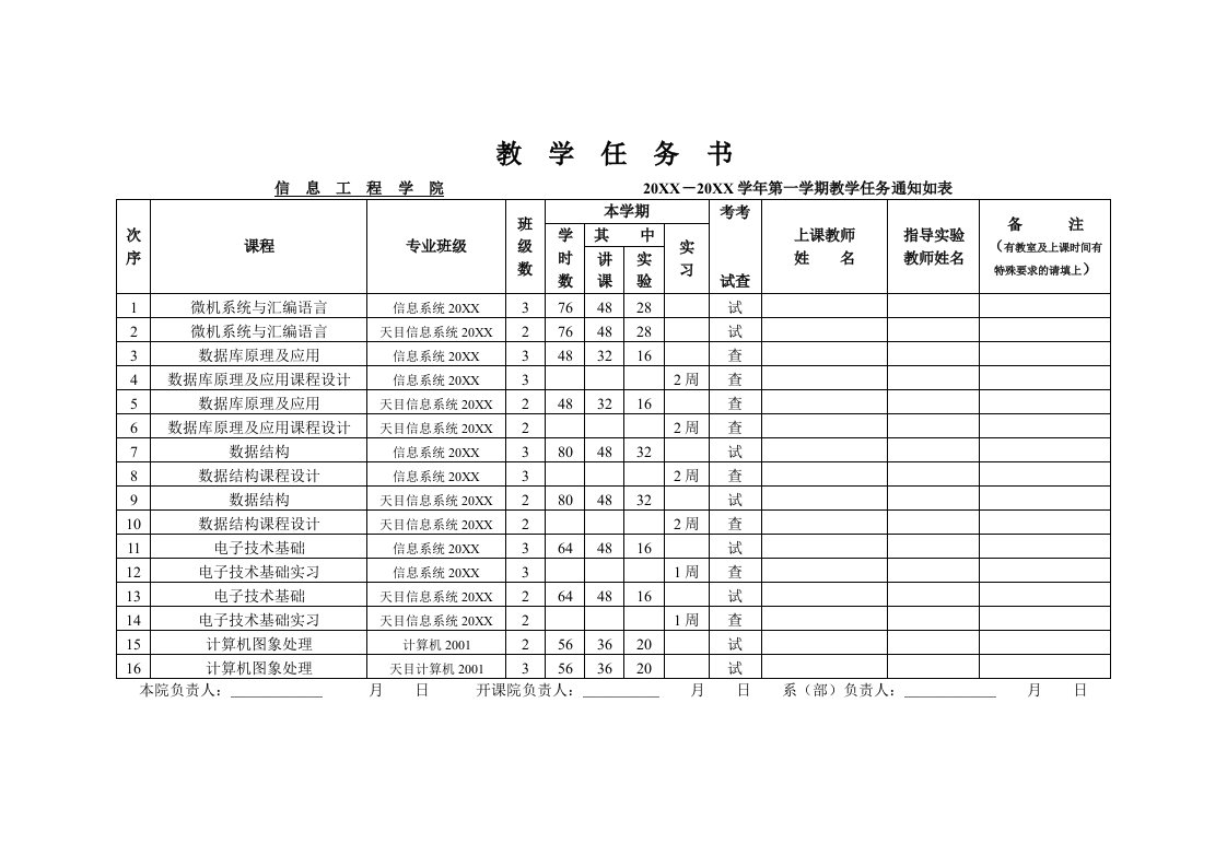 建筑工程管理-教学任务书信息工程学院