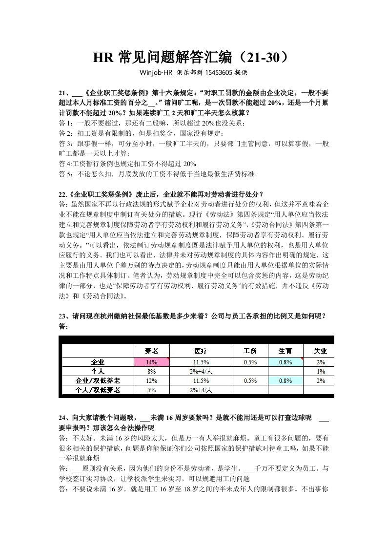 HR常见问题解答汇编