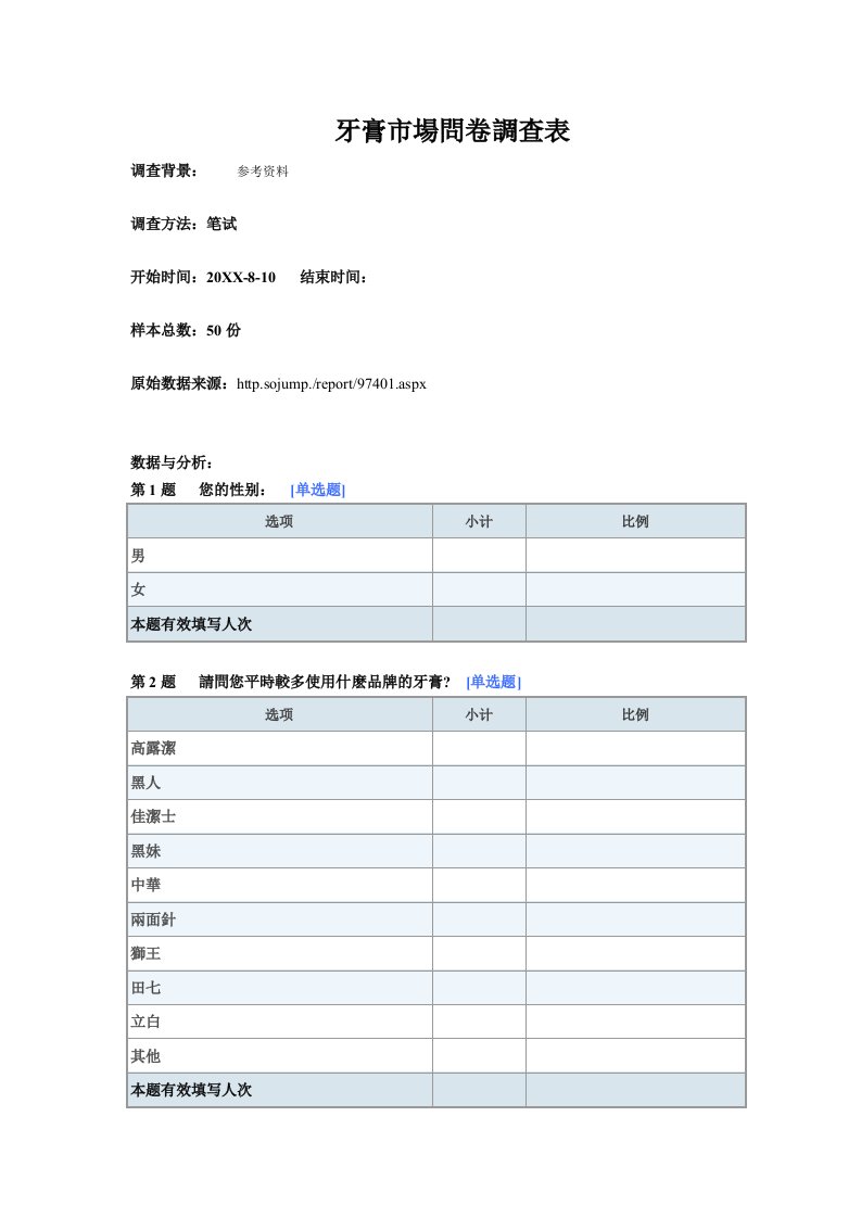 推荐-牙膏市场调查表