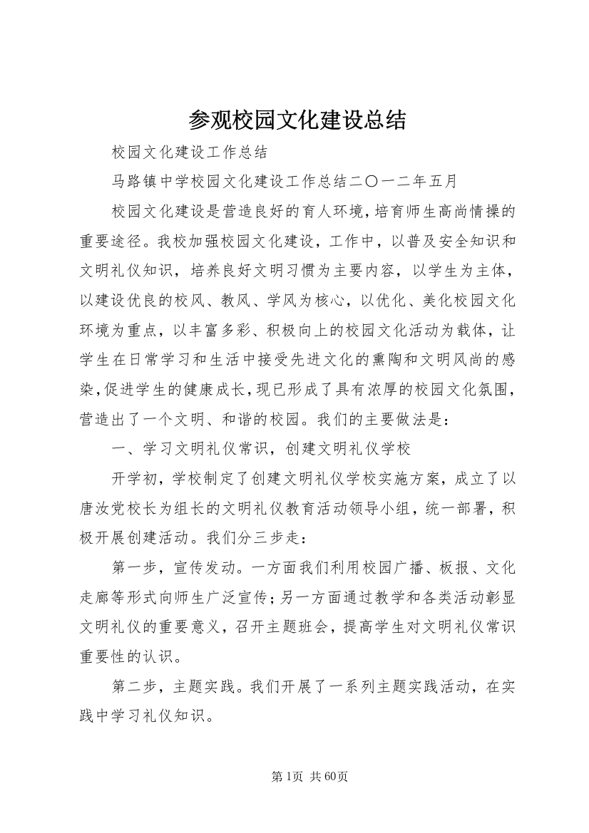 参观校园文化建设总结