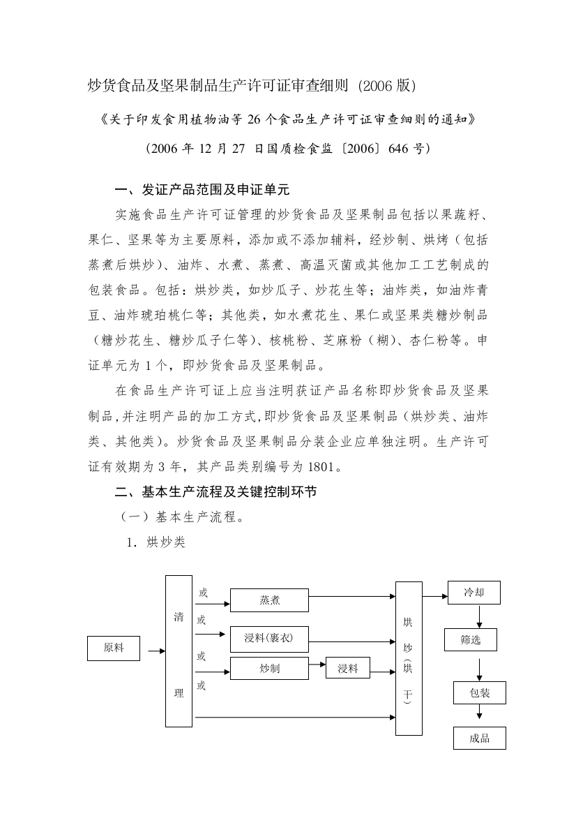 1801炒货食品及坚果制品生产许可证审查细则(2006版)