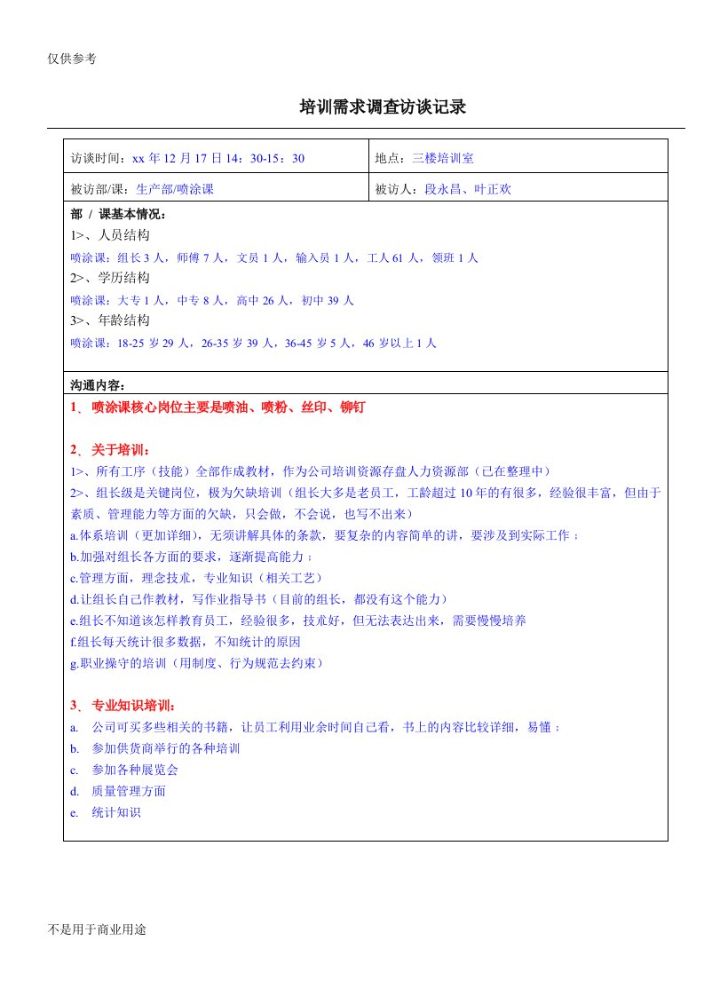 案例--培训需求调查访谈记录