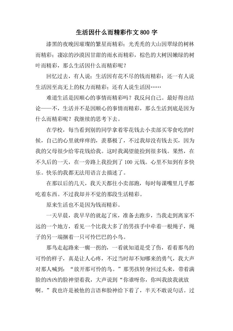 生活因什么而精彩作文800字