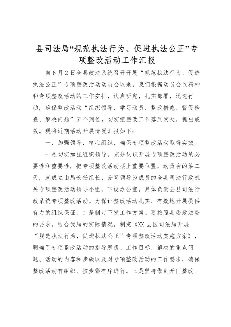 2022县司法局“规范执法行为、促进执法公正”专项整改活动工作汇报