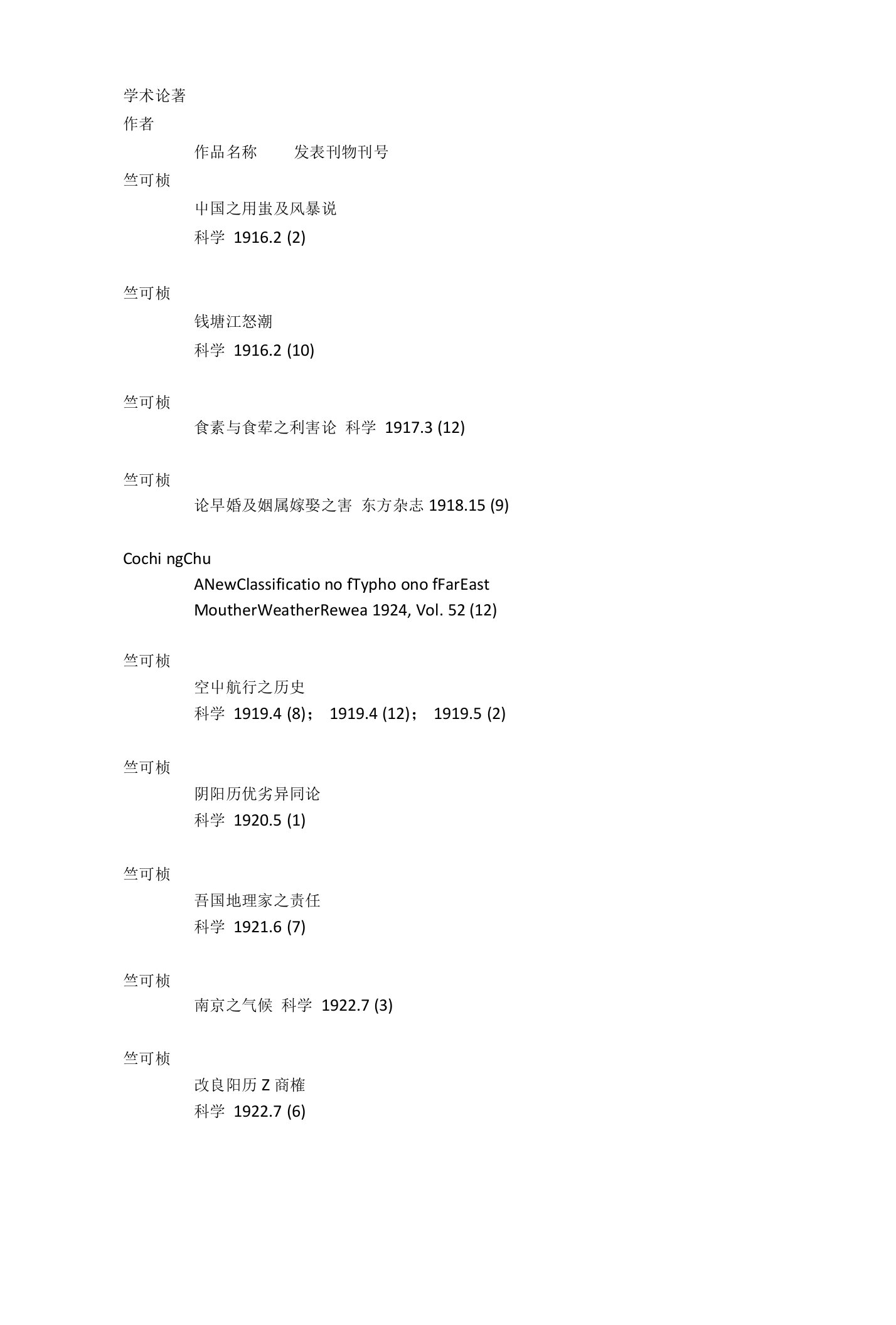 竺可桢的全部文章