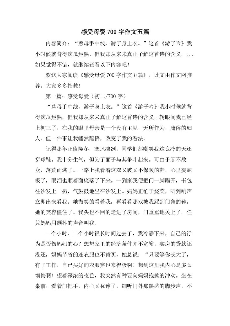 感受母爱700字作文五篇