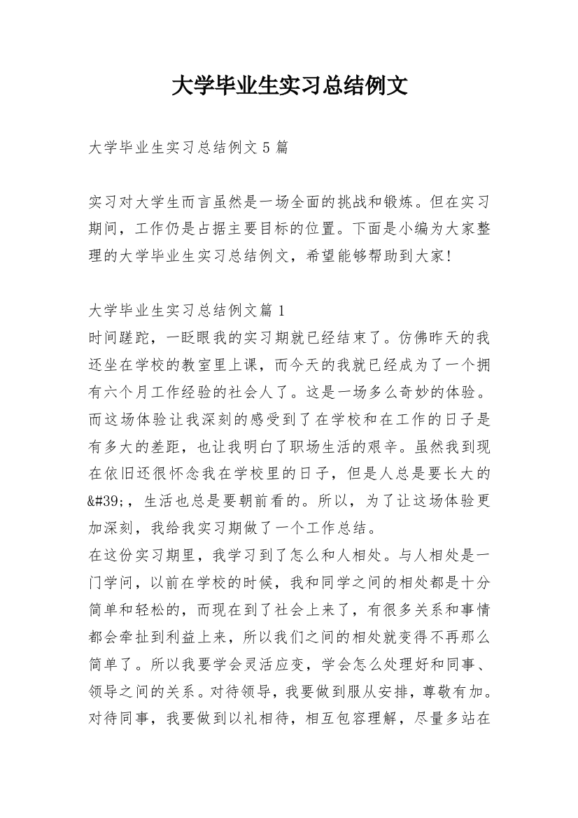 大学毕业生实习总结例文