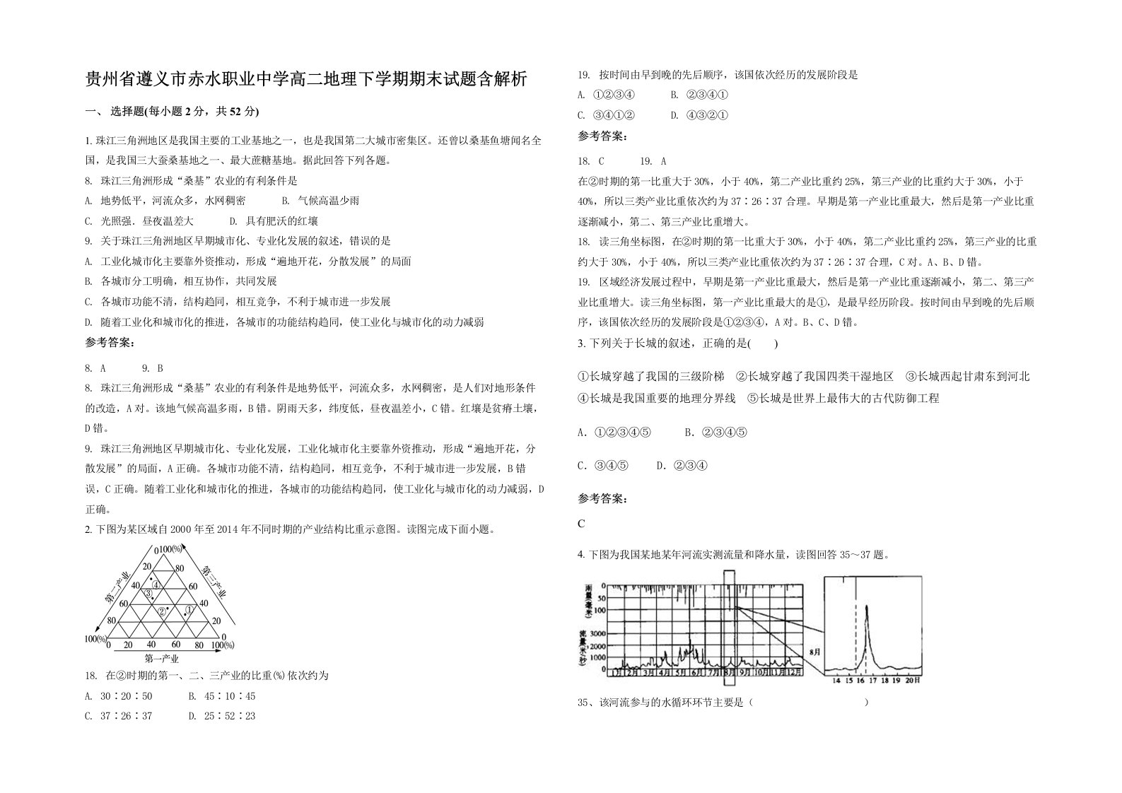 贵州省遵义市赤水职业中学高二地理下学期期末试题含解析