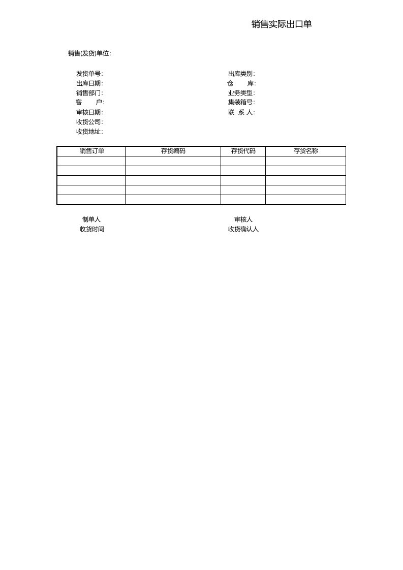 销售出库单单子样本