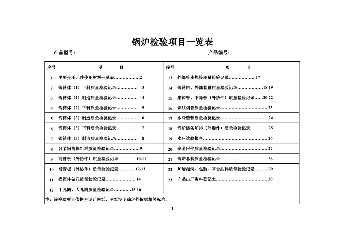 锅炉生产检查记录表