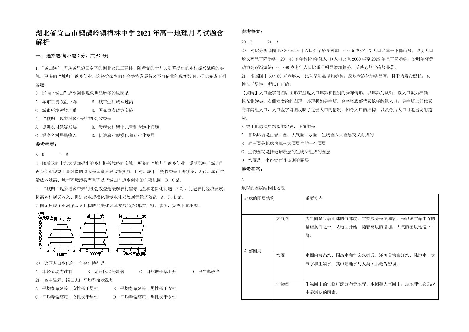 湖北省宜昌市鸦鹊岭镇梅林中学2021年高一地理月考试题含解析