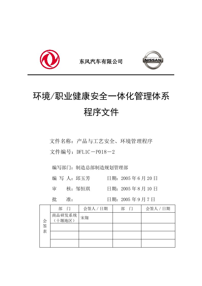 产品与工艺安全、环境管理程序