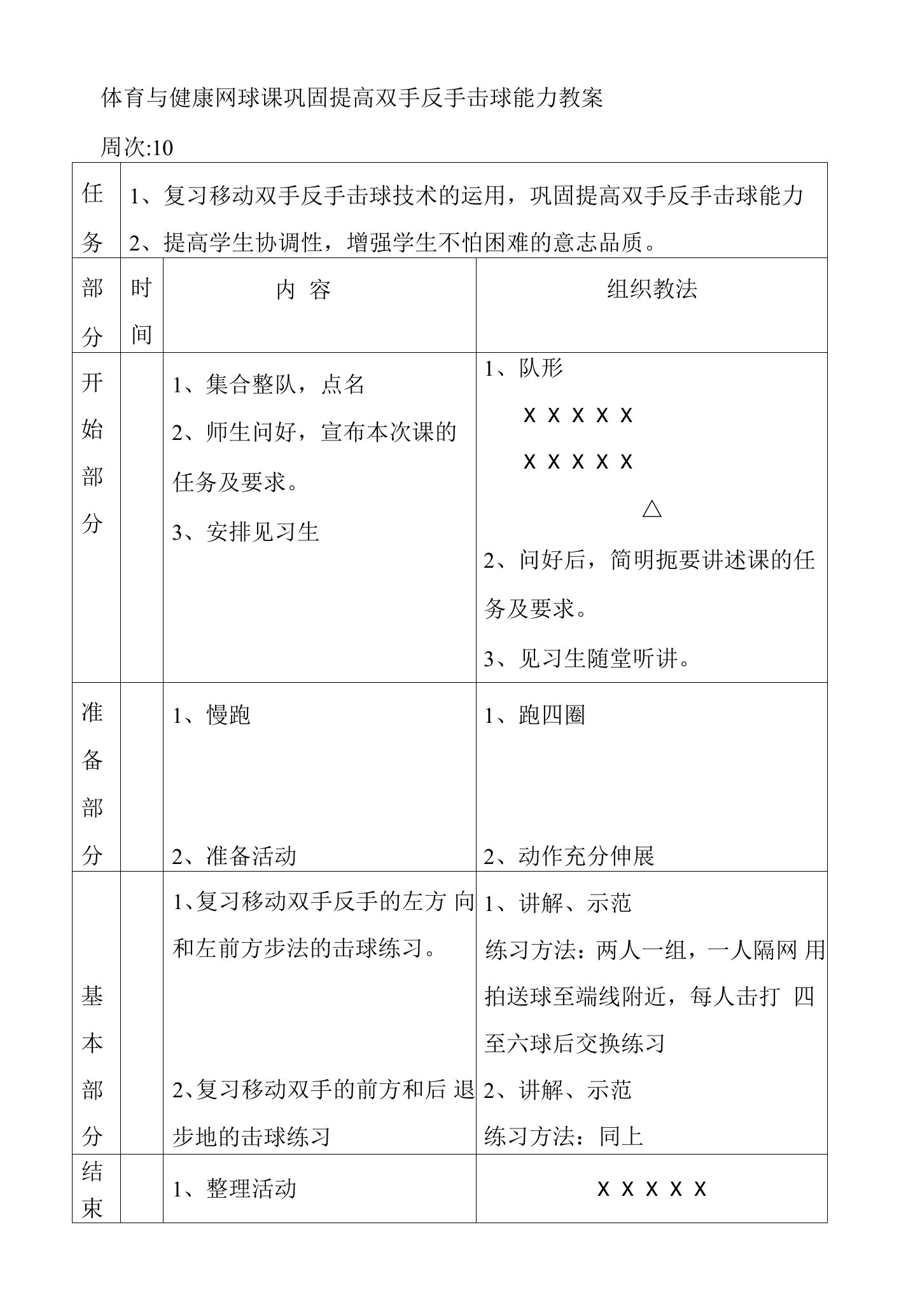 体育与健康网球课巩固提高双手反手击球能力教案