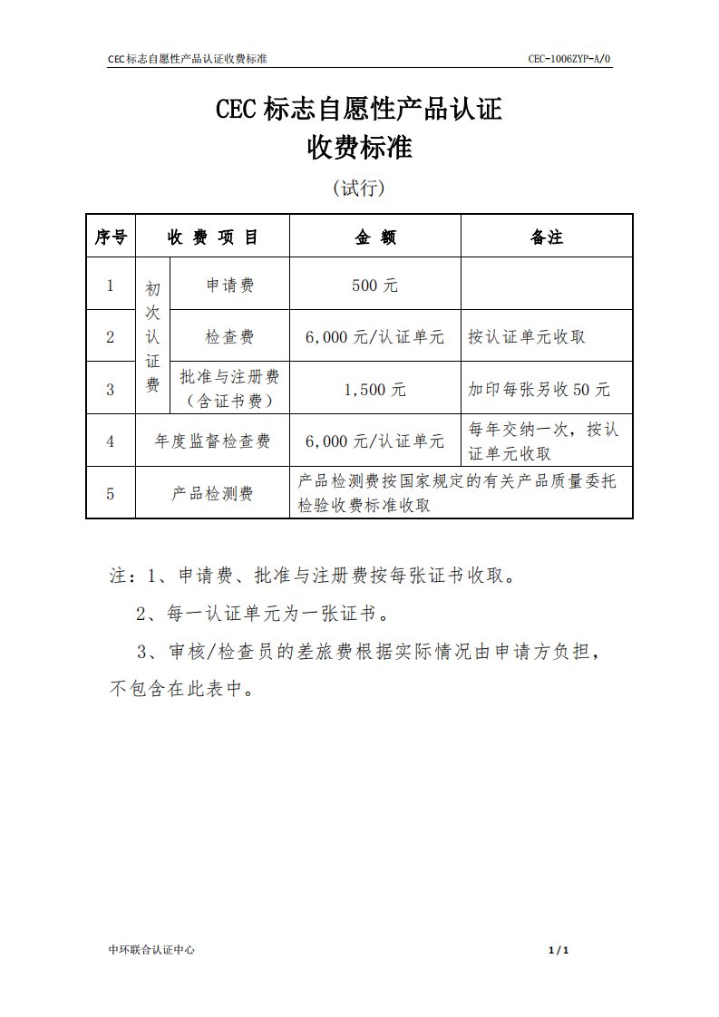 cec标志自愿性产品认证收费标准