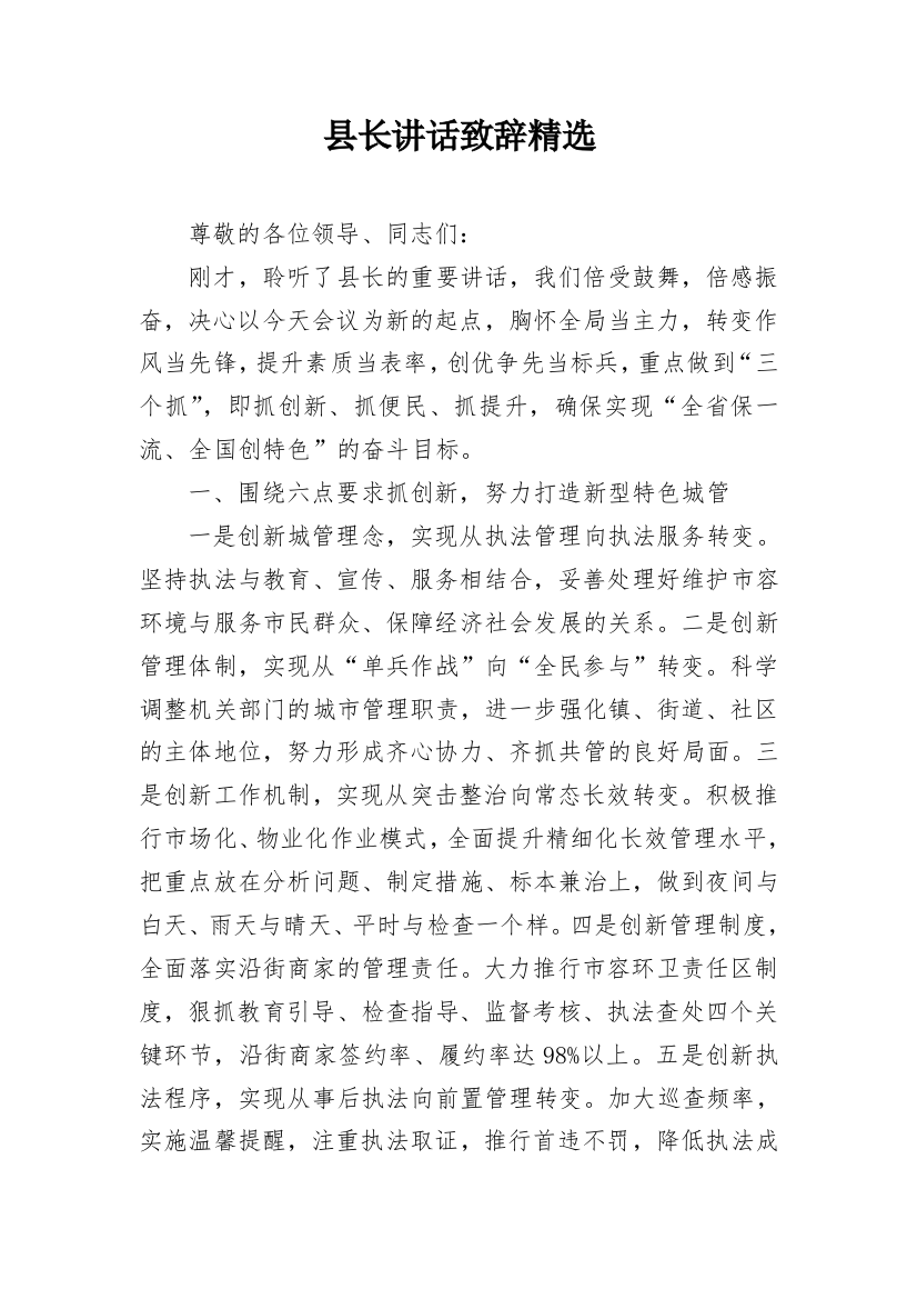 县长讲话致辞精选