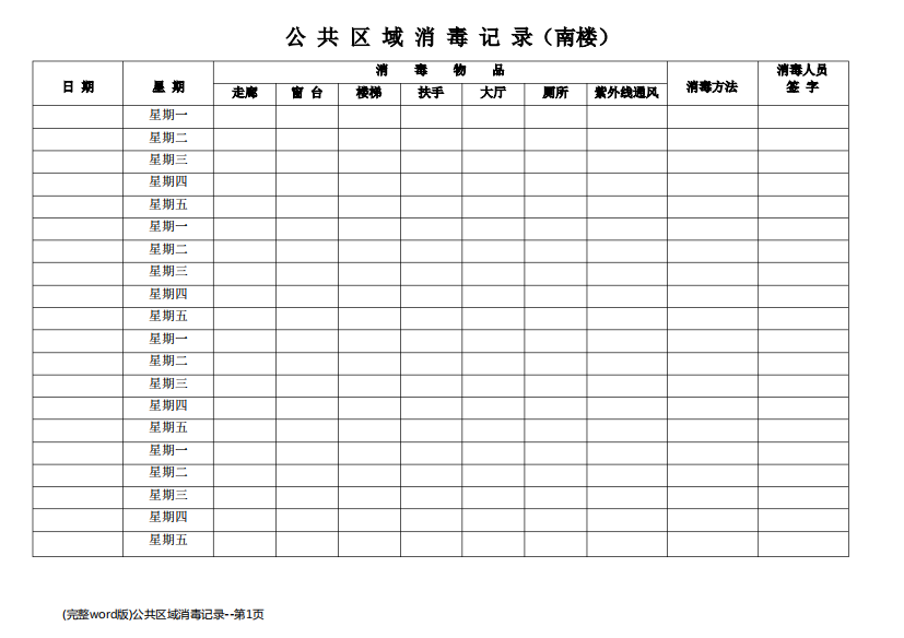 (完整word版)公共区域消毒记录