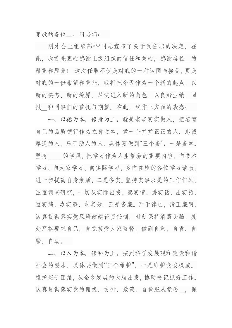 乡镇长任职表态发言