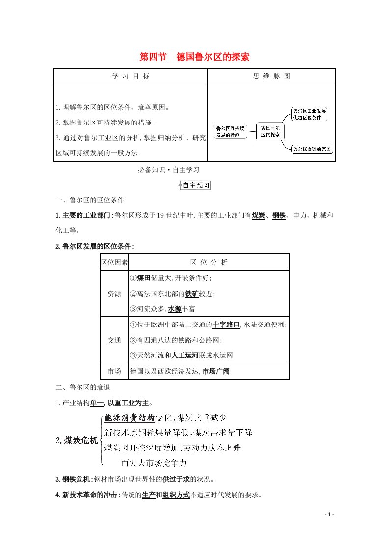 2021_2022版高中地理第二章区域可持续发展第四节德国鲁尔区的探索学案中图版必修3