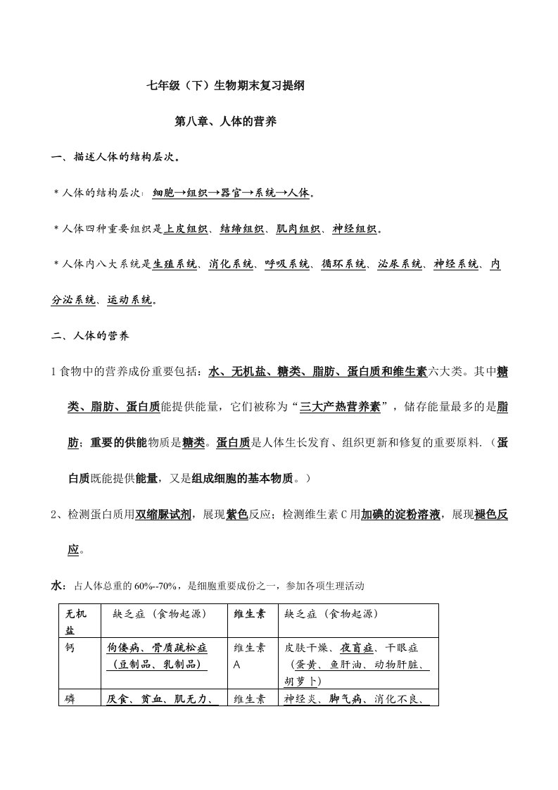 2024年北师大版生物七年级下册知识点总结期末复习资料