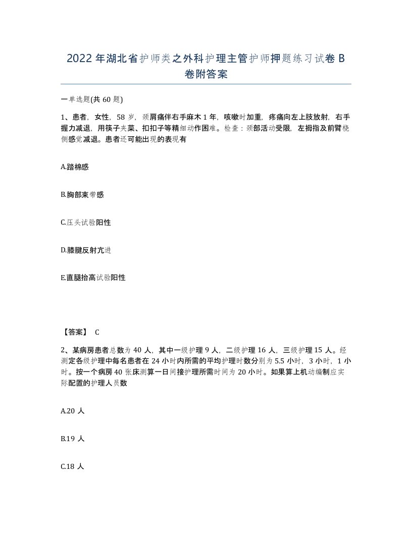 2022年湖北省护师类之外科护理主管护师押题练习试卷B卷附答案