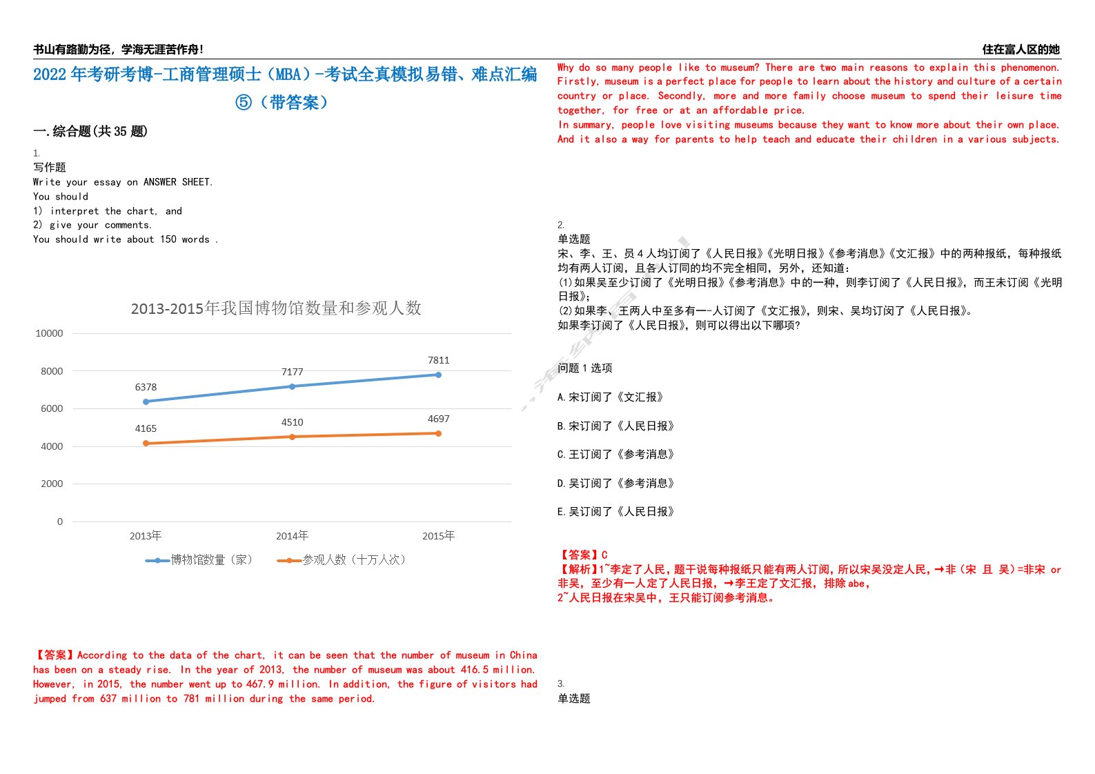 2022年考研考博-工商管理硕士（MBA）-考试全真模拟易错、难点汇编⑤（带答案）试卷号：15