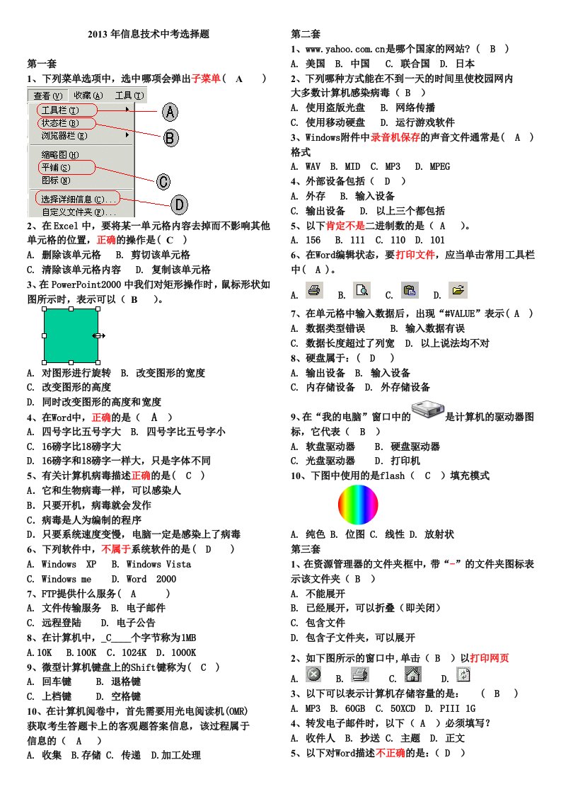 2013年信息技术中考选择题