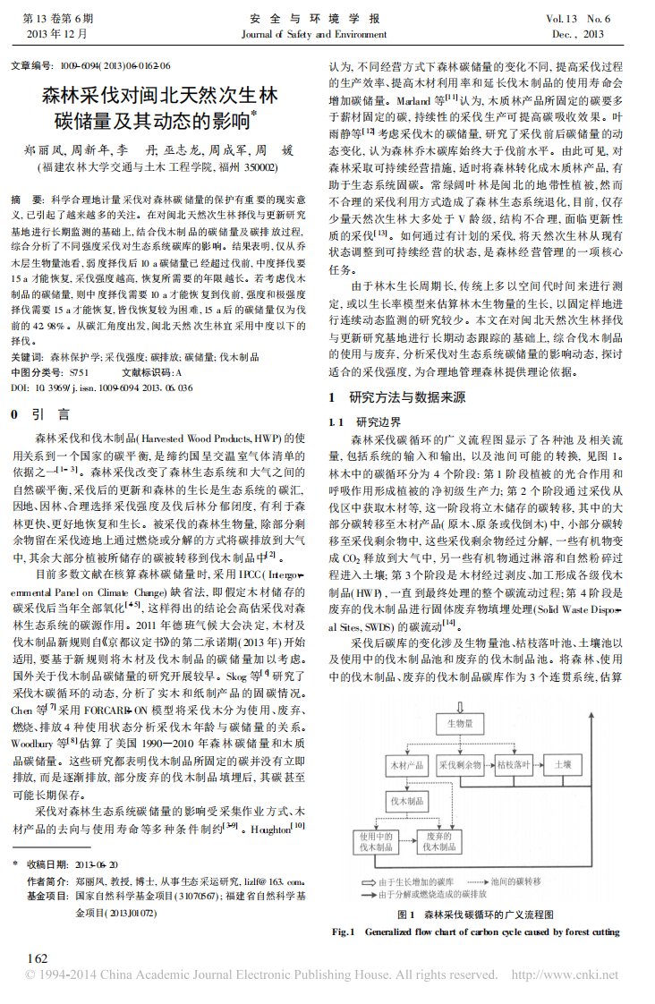 森林采伐对闽北天然次生林碳储量及其动态的影响