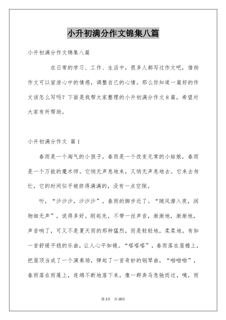 小升初满分作文锦集八篇范文