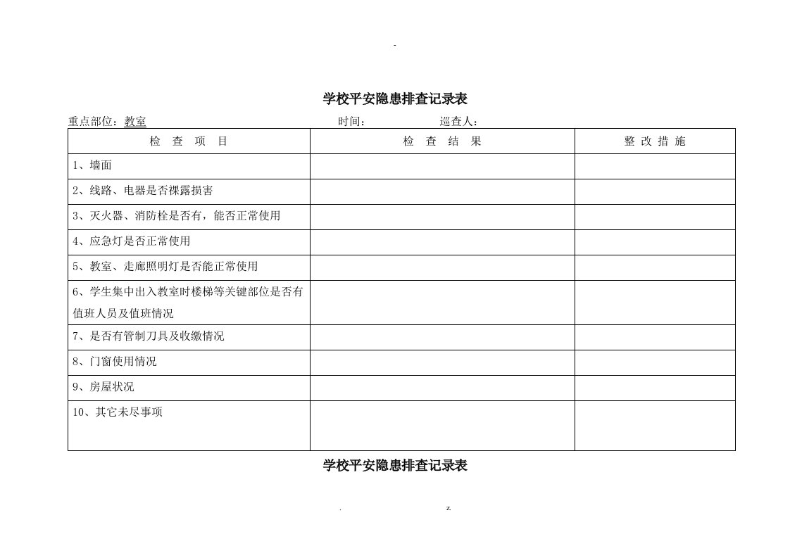 校园安全隐患排查记录表