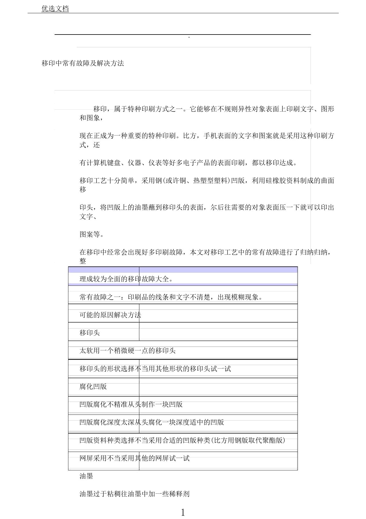 移印中常见故障及解决办法