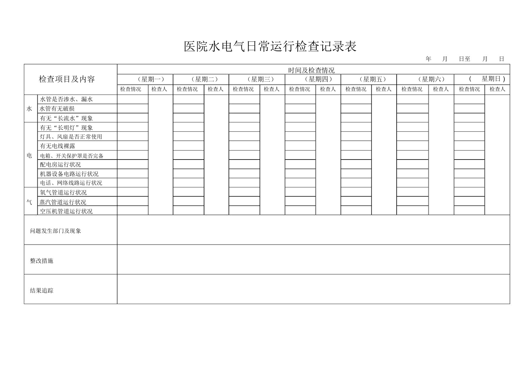 医院水电日常巡查记录表