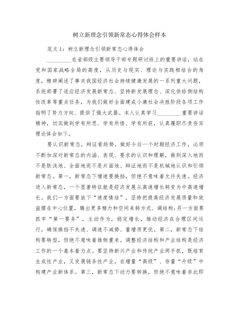 树立新理念引领新常态心得体会样本