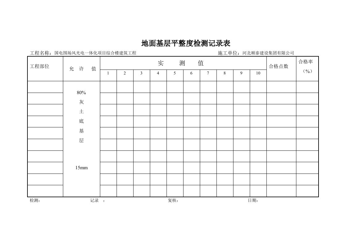 地面平整度检测记录表