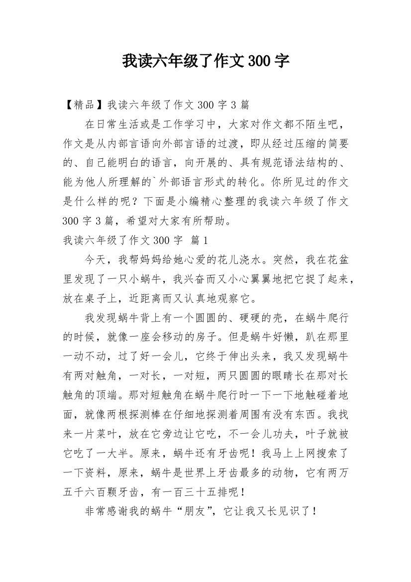 我读六年级了作文300字_3