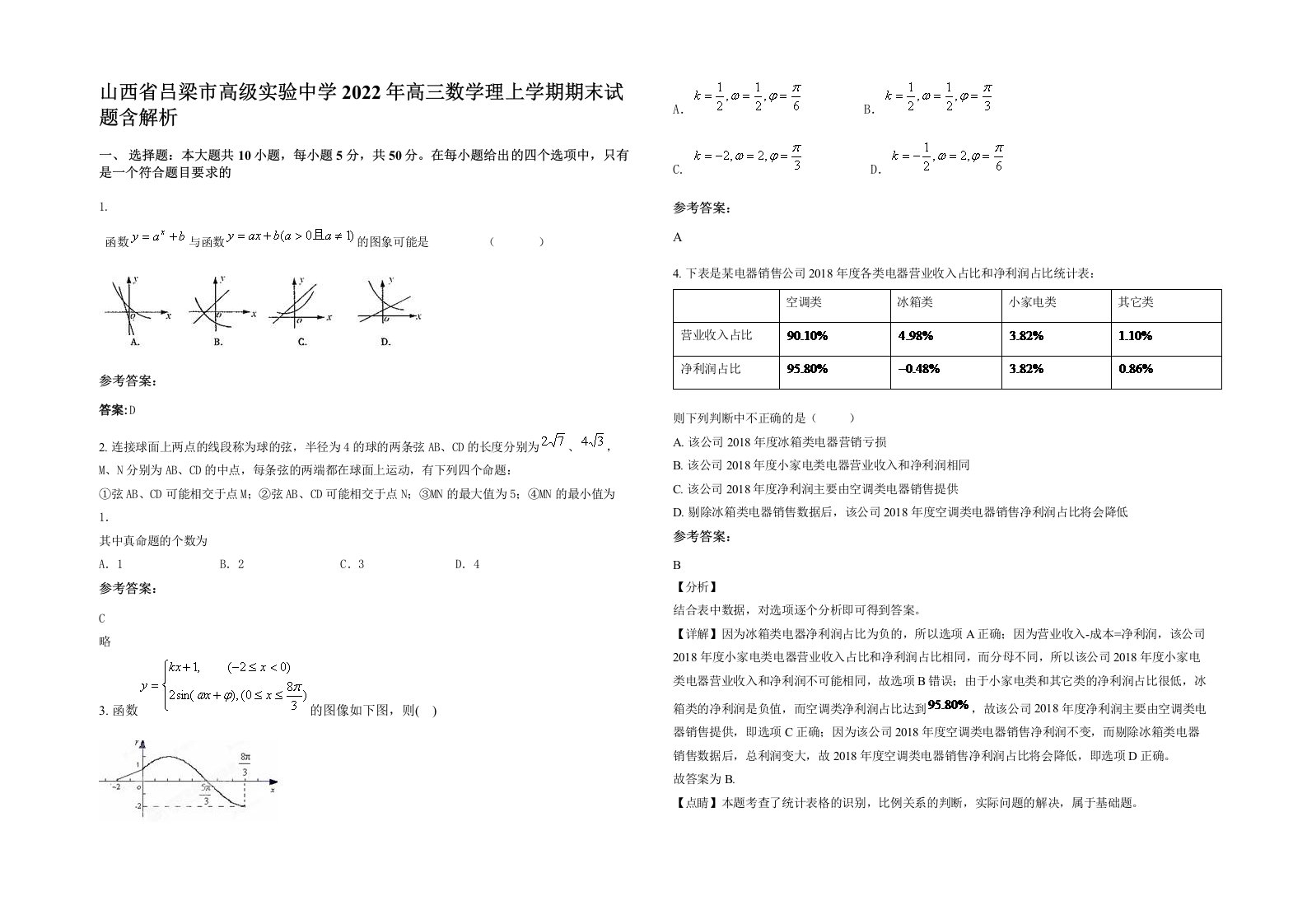 山西省吕梁市高级实验中学2022年高三数学理上学期期末试题含解析