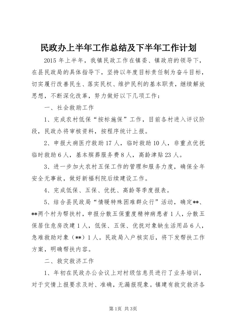 4民政办上半年工作总结及下半年工作计划