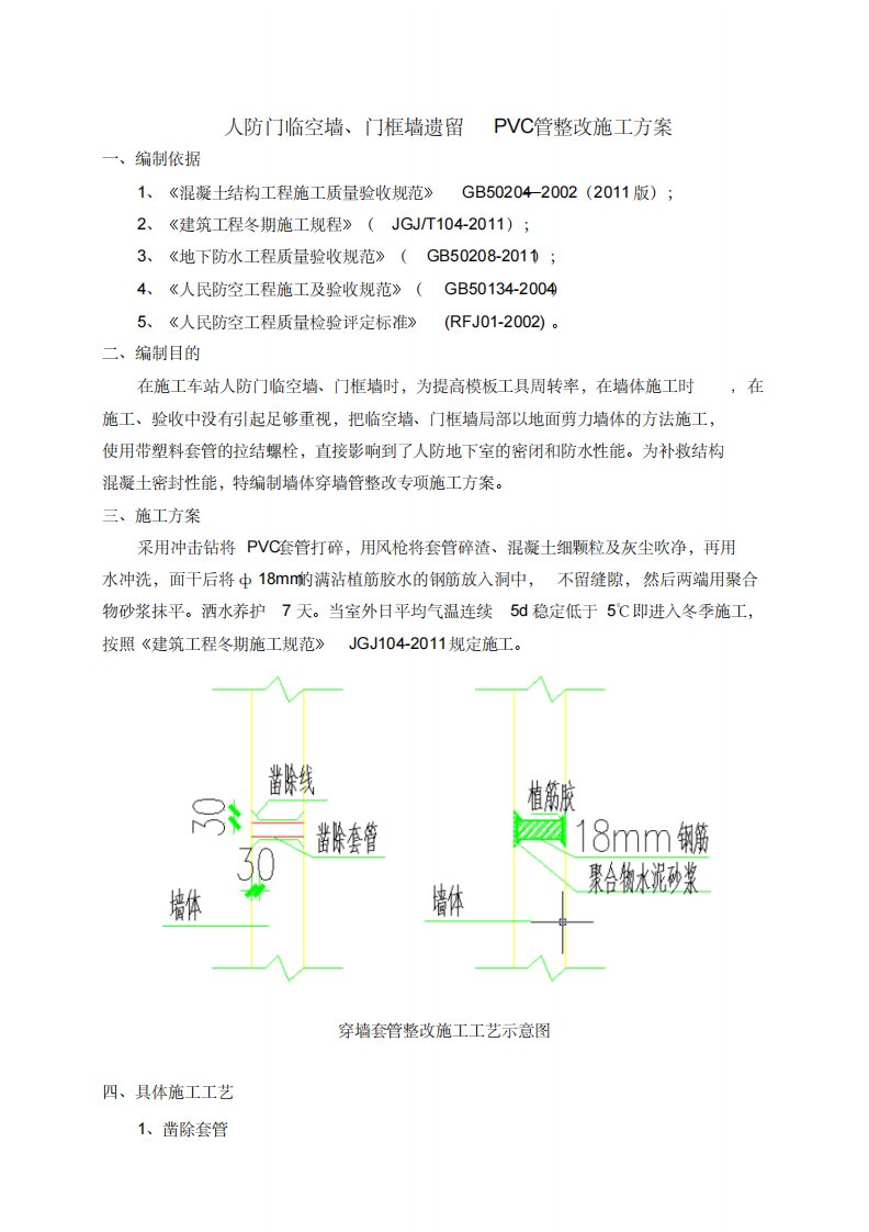 人防门临空墙、门框墙遗留PVC管的整改施工方案