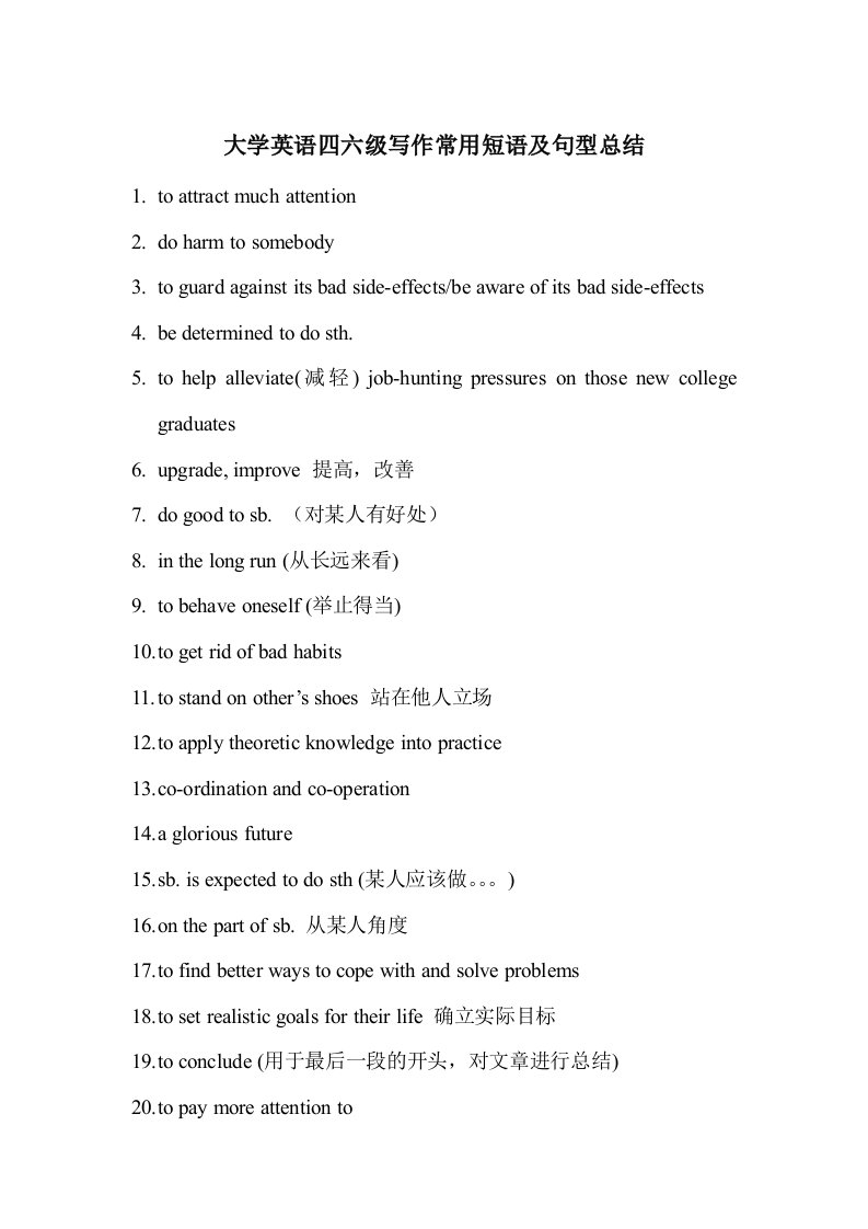 大学英语六级写作常用短语及句型总结