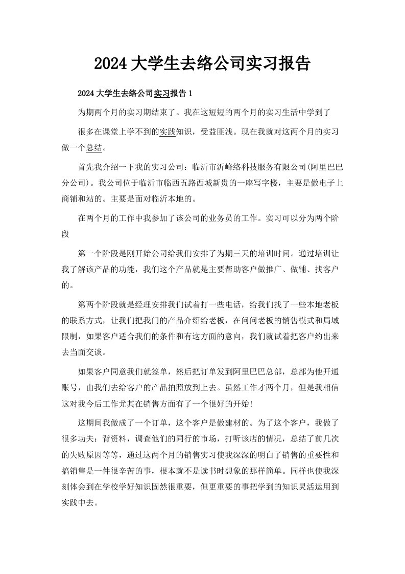 2024大学生去网络公司实习报告