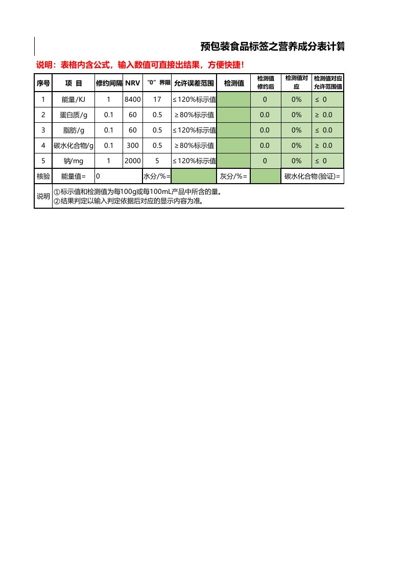 预包装食品标签之营养成分表计算及判定