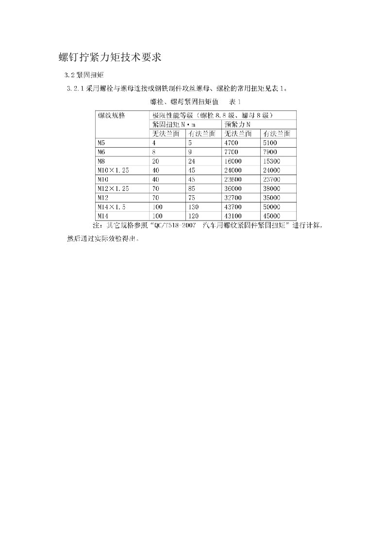 螺钉拧紧力矩技术要求